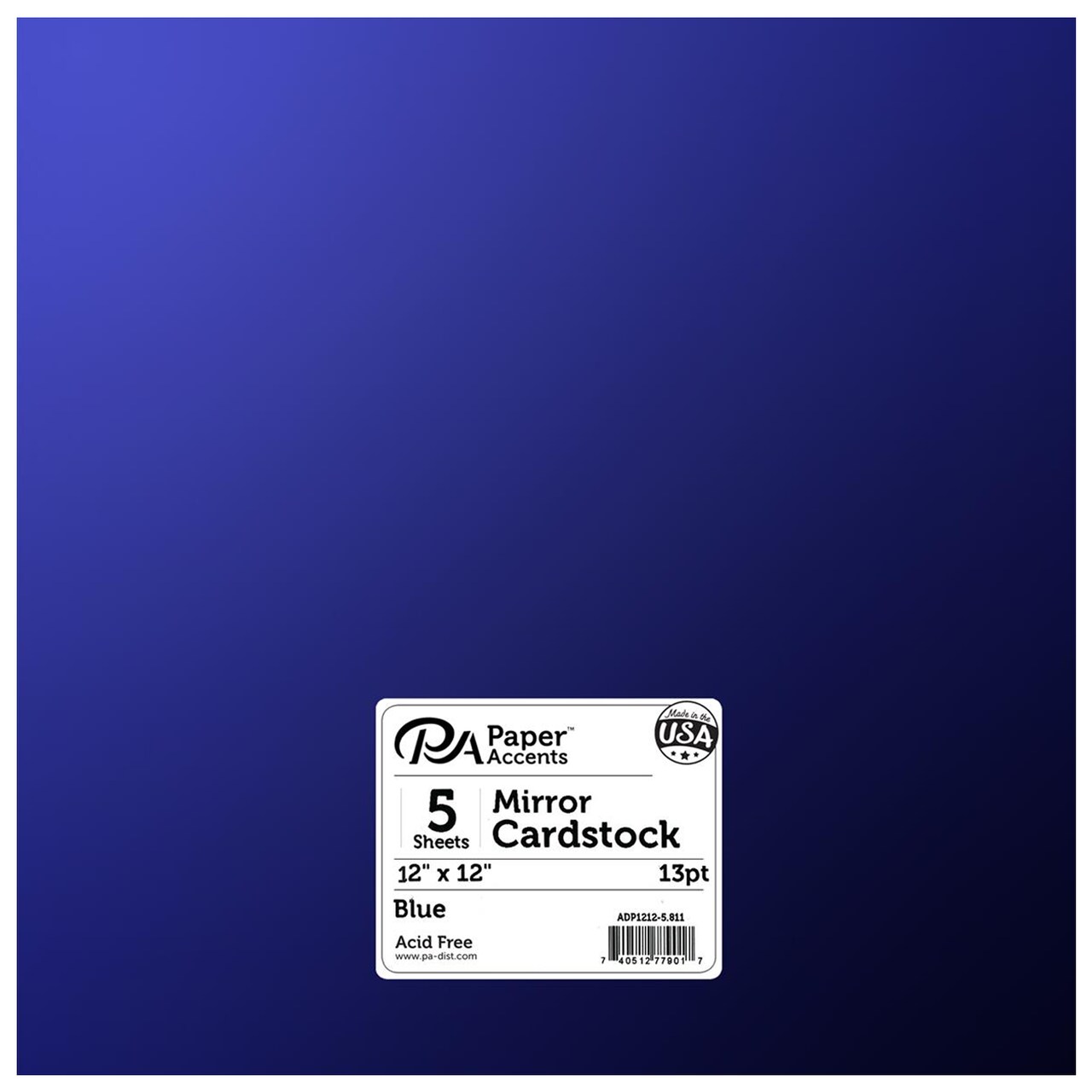 PA Paper Accents Mirror Cardstock 12" x 12" Blue, 13pt colored cardstock paper for card making, scrapbooking, printing, quilling and crafts, 5 piece pack